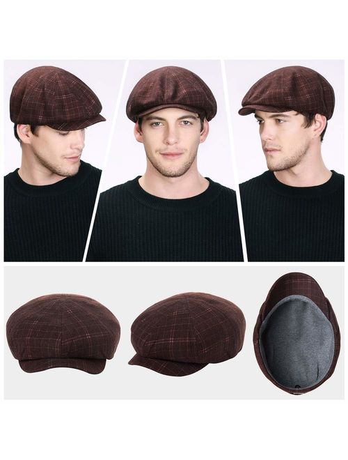 Jeff & Aimy Men's Flat Cap Ivy Gatsby Newsboy Driving Hunting Hat Cotton/Wool Herringbone/Plaid Tweed