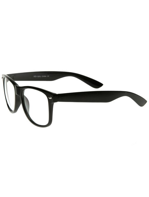 Standard Retro Clear Lens Nerd Geek Assorted Color Horn Rimmed Glasses (Black)