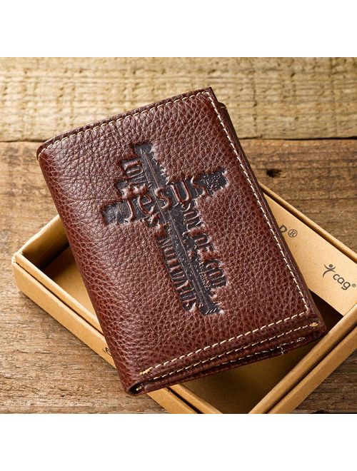 Christian Art Gifts Genuine Leather Wallet for Men | Quality Classic Trifold Leather Wallet | Christian Gifts for Men
