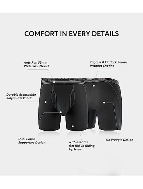 Separatec Men's Underwear Dual Pouch Sport Quick Dry Long Leg Boxer Briefs 3 Pack