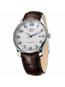 VIGOROSO Men's Classic Automatic Mechanical Day Calendar Luxury Leather Band Watch