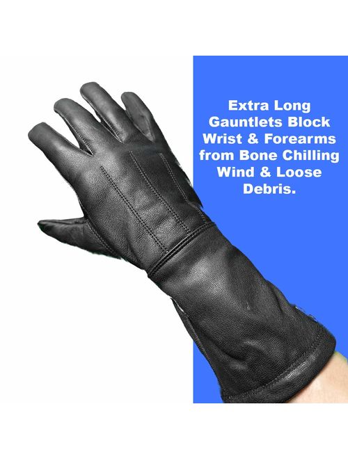 Hugger Motorcycle Black Gauntlet Gloves Touchscreen Unlined Cold/Wind Resistant