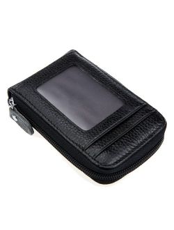 DKER Genuine Leather Mini Credit Card Case Organizer Compact Wallet with ID Window