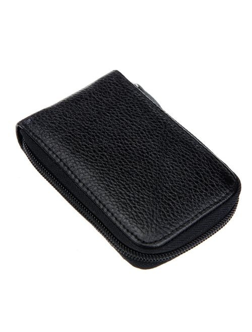 DKER Genuine Leather Mini Credit Card Case Organizer Compact Wallet with ID Window