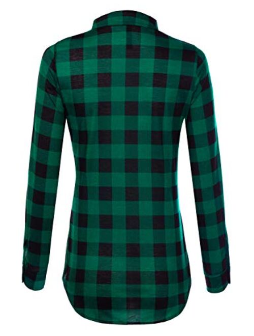 JJ Perfection Women's Long Sleeve Collared Button Down Plaid Flannel Shirt