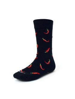 Novelty Socks for Men - Fun Colorful Dress Socks - Premium Cotton - Size 8-13 (One Pair) - Chilli Pepper (Black)