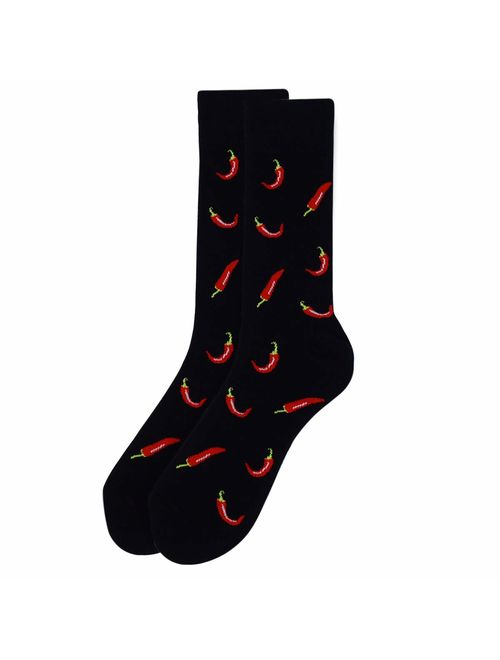 Novelty Socks for Men - Fun Colorful Dress Socks - Premium Cotton - Size 8-13 (One Pair) - Chilli Pepper (Black)
