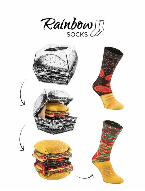 Rainbow Socks - Men Women Funny Burger Socks Box - 2 Pairs
