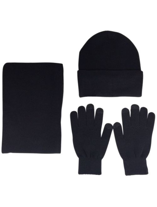 JOYEBUY Men 3 PCS Knitted Set Winter Warm Knit Hat + Scarf + Touch Screen Gloves