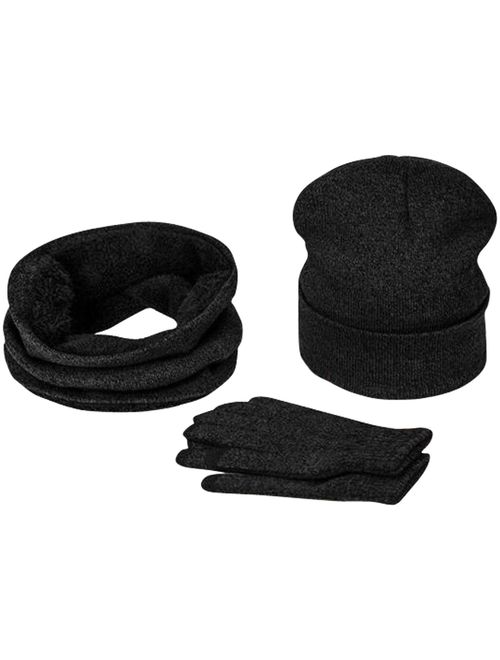 JOYEBUY Men 3 PCS Knitted Set Winter Warm Knit Hat + Scarf + Touch Screen Gloves