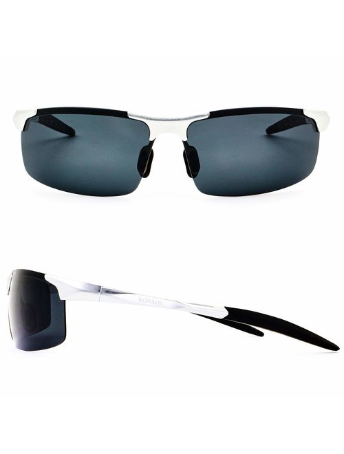 Ronsou Mens Sports Polarized Sunglasses UV Protection Ultra Light Al Mg Sunglasses for Men Driving Fishing Golf