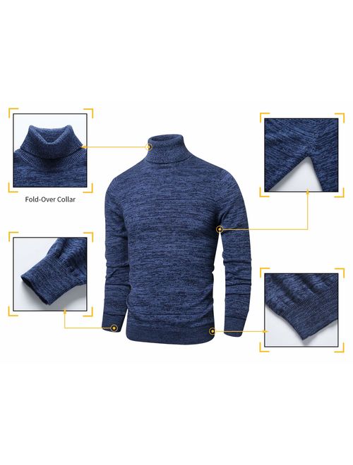 LTIFONE Mens Slim Kintted Long Sleeve Turtleneck Pinstriped Pullover Sweaters