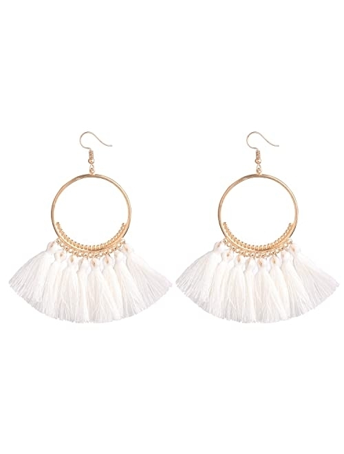 D EXCEED Fashionable Tassel Earrings Bib Gold Hoop Earrings Ethnic Tassel Dangle Earrings for Women