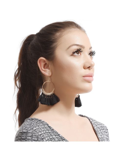 D EXCEED Fashionable Tassel Earrings Bib Gold Hoop Earrings Ethnic Tassel Dangle Earrings for Women