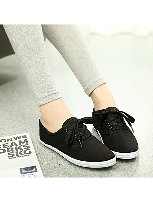 VenusCelia Women's Rainbow Canvas Lace Up Sneaker