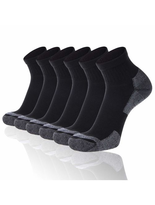 FLYRUN Men's Athletic Ankle Quarter Socks Men Comfort Cushion Moisture Wicking Work Sock 6 Pack