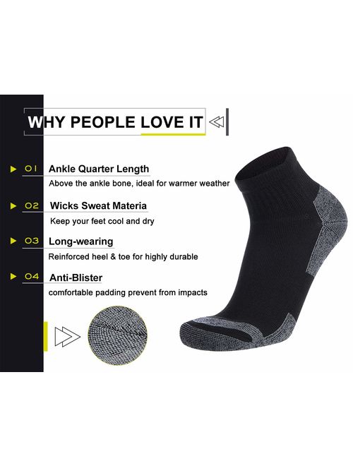 FLYRUN Men's Athletic Ankle Quarter Socks Men Comfort Cushion Moisture Wicking Work Sock 6 Pack