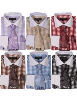 George's Small Check Fashion Shirt with Matching Tie, Hankie and French Cuffs AH615