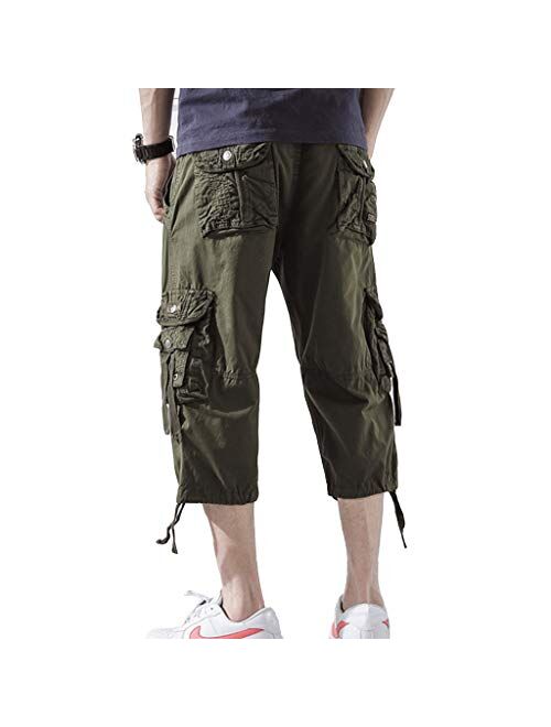 AOYOG Men’s Cargo Shorts 3/4 Relaxed Fit Below Knee Capri Cargo Pants Cotton