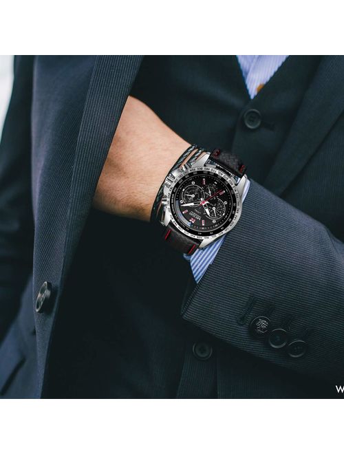 MEGIR Men Analog Luminous Casual Fashion Quartz Watch with PU Strap Big Dial Calendar for Business Work School Outdoor