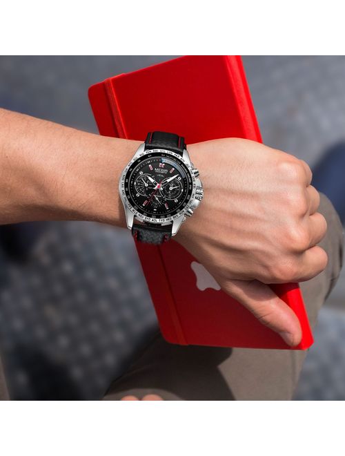MEGIR Men Analog Luminous Casual Fashion Quartz Watch with PU Strap Big Dial Calendar for Business Work School Outdoor