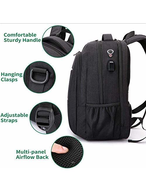 Laptop Backpack, Business Anti-Theft Ultra-Thin and Durable Travel Backpack with USB Charging Port Waterproof, University Men and Women Computer Bag Suitable for 17-inch 