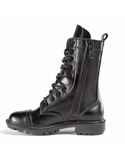 BURGAN 802 Combat Jump Boot (Side Zipper) | Black Unisex High Lace Up Military Paratrooper Style | Mid-Calf Genuine Full Leather for Men and Woman | Slip on Feature | Tal