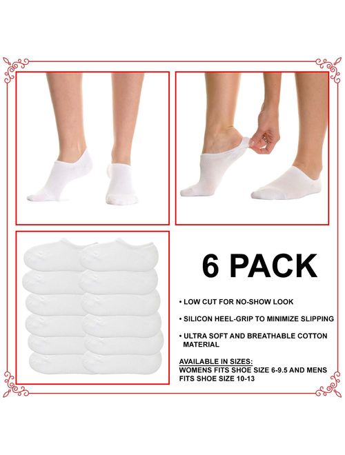 Angelina Cotton No-Show Socks With Non-Slip Silicon Patch (12-Pack)