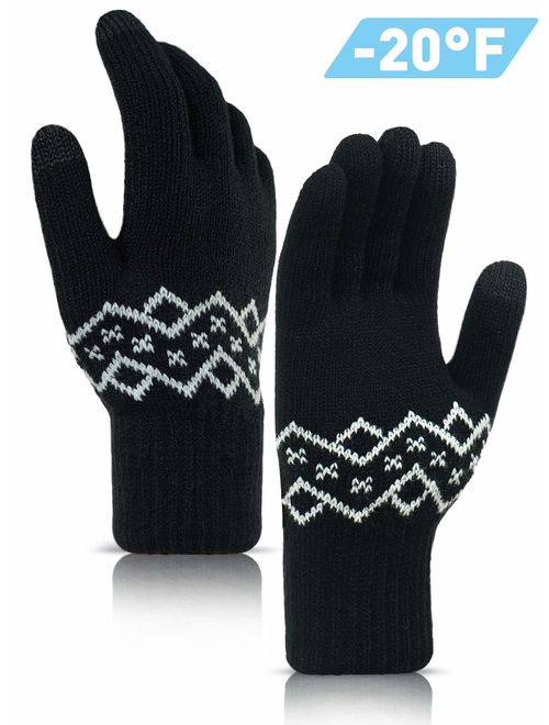 TRENDOUX -20F(-29) Thickened Knit Winter Gloves for Men and Women, Touch Screen Fingertips, Elastic Cuff, Thermal Soft Lining, Very Warm for Cold Weather