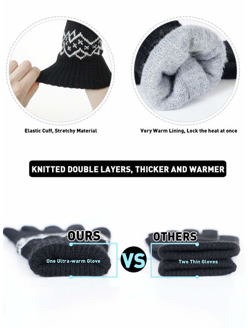TRENDOUX -20F(-29) Thickened Knit Winter Gloves for Men and Women, Touch Screen Fingertips, Elastic Cuff, Thermal Soft Lining, Very Warm for Cold Weather