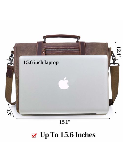 Mens Messenger Bag 15.6 Inch Waterproof Vintage Waxed Canvas Messenger Bag Computer Laptop Briefcase Satchel Shoulder Bag