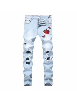 Leward Men's Skinny Slim Fit Ripped Stretch Distressed Stretch Destroyed Jeans Pants