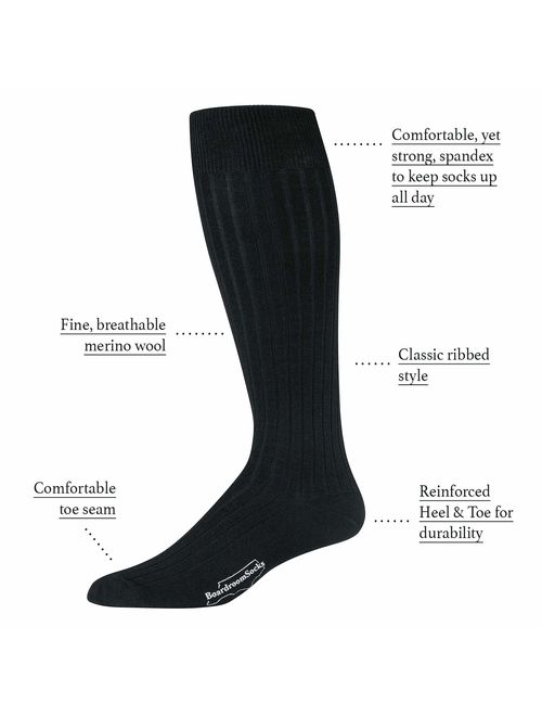 Boardroom Socks Men's Over the Calf Merino Wool Ribbed Dress Socks