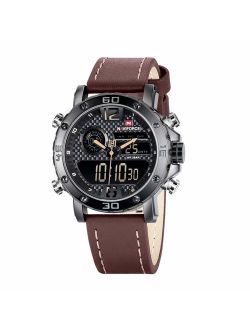 Mens Waterproof Sports Digital Leather Band Wrist Watch Multi-Function Display Backlight Watches