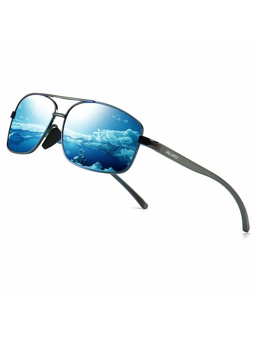 IALUKU Rectangular Polarized Sunglasses for Men Square Retro Sunglasses