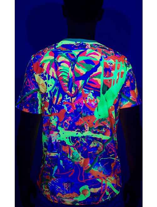 aofmoka Ultraviolet Fluorescent Handmade Art Neon Blacklight Reactive Print T-Shirt