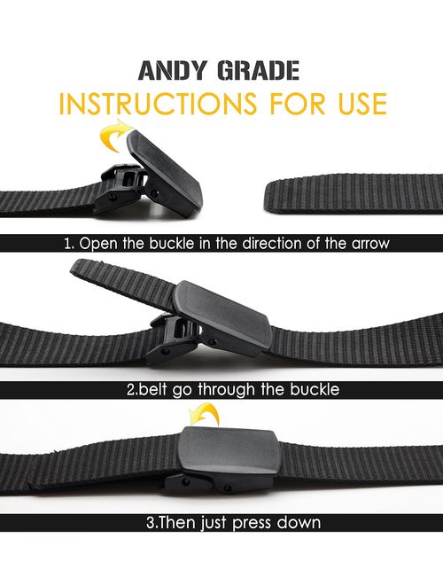 Nylon Military Tactical Men Belt Breathable Webbing Canvas Outdoor Web Belts with Plastic Buckle,2 Pack