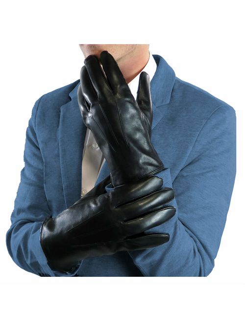DEBRA WEITZNER Men's Leather Gloves Black Driving Gloves Thinsulate, Fur, Cashmere Lined Leather Touchscreeen Gloves