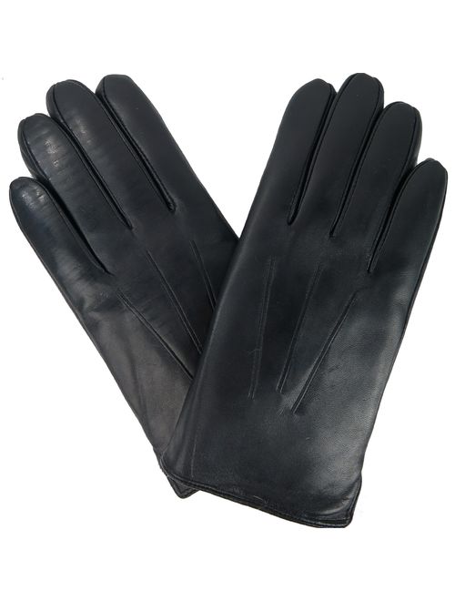 DEBRA WEITZNER Men's Leather Gloves Black Driving Gloves Thinsulate, Fur, Cashmere Lined Leather Touchscreeen Gloves