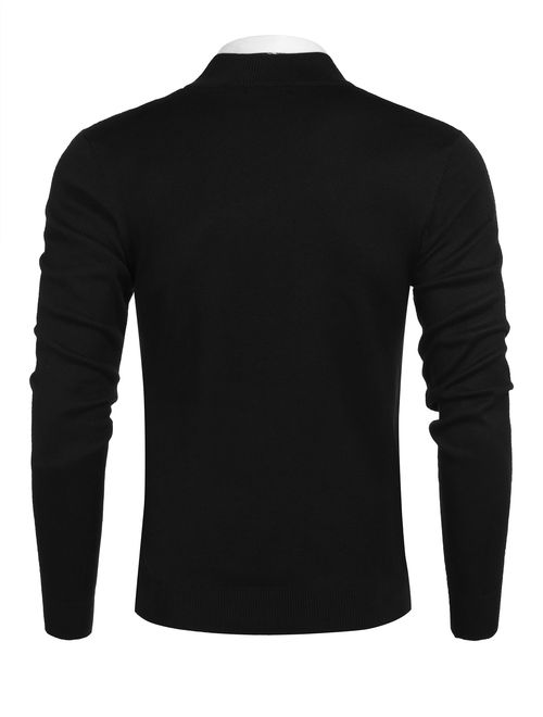 COOFANDY Men's Quarter Zip Sweaters Slim Fit Lightweight Cotton Mock Turtleneck Pullover