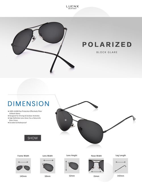 LUENX Men Sunglasses Polarized UV 400 with case 60MM