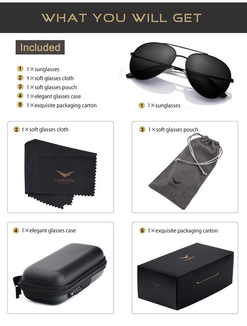 LUENX Men Sunglasses Polarized UV 400 with case 60MM
