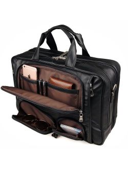 Augus Business Travel Briefcase Genuine Leather Duffel Bags for Men Laptop Bag fits 15.6 inches Laptop