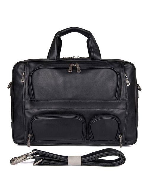 Augus Business Travel Briefcase Genuine Leather Duffel Bags for Men Laptop Bag fits 15.6 inches Laptop