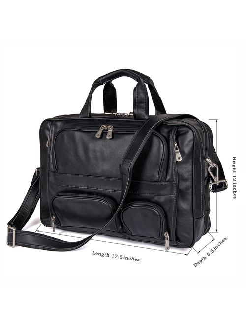 Augus Business Travel Briefcase Genuine Leather Duffel Bags for Men Laptop Bag fits 15.6 inches Laptop