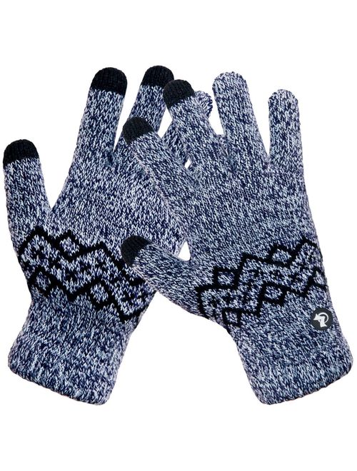 LETHMIK Wool Lined Knit Gloves Warm Winter Mens 3 Touchscreen Fingers for SmartPhones