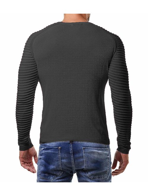 COOFANDY Men's Cable Knit Sweater Stripe Crew Neck Long Sleeve Pullover