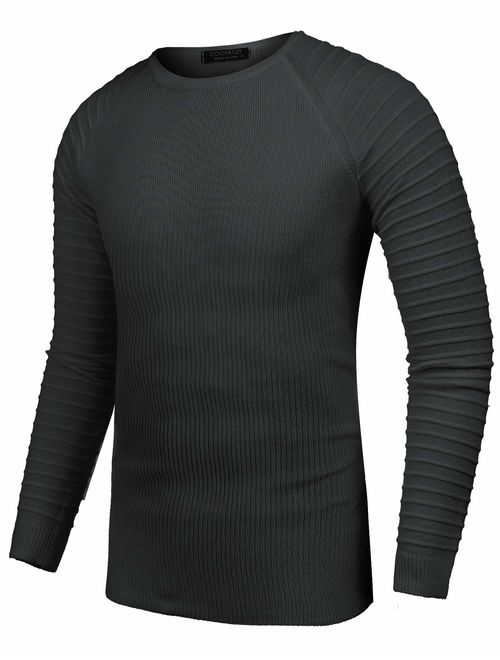 Buy COOFANDY Men's Cable Knit Sweater Stripe Crew Neck Long Sleeve ...