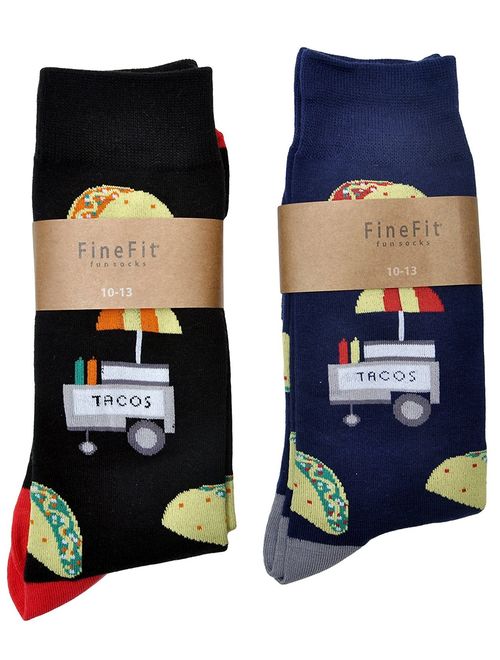 Fine Fit Mens Novelty Print Socks | 2 Pair Set | Trouser Socks | Casual | Crew