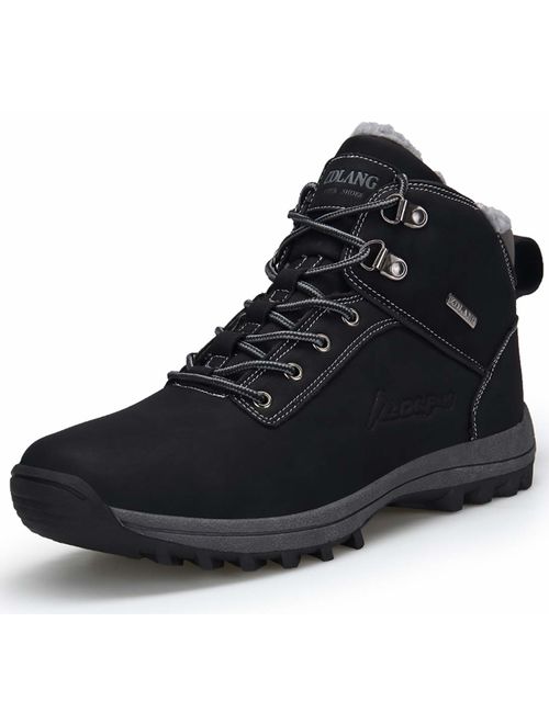 TSIODFO Men's Boots Winter Waterproof Leather Outdoor Hiking Shoes Black Brown